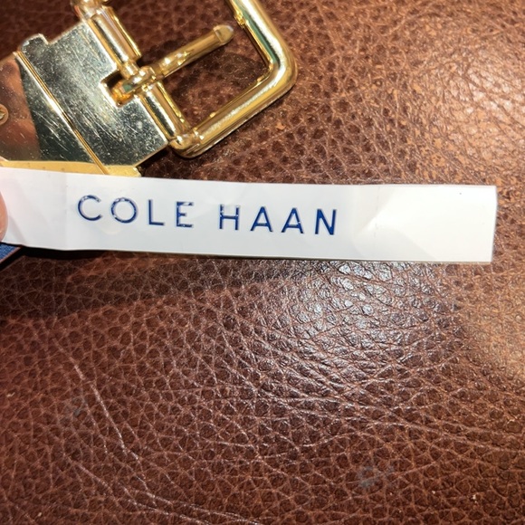 Cole Haan reversible leather belt pink/blue gold buckle - Picture 6 of 8